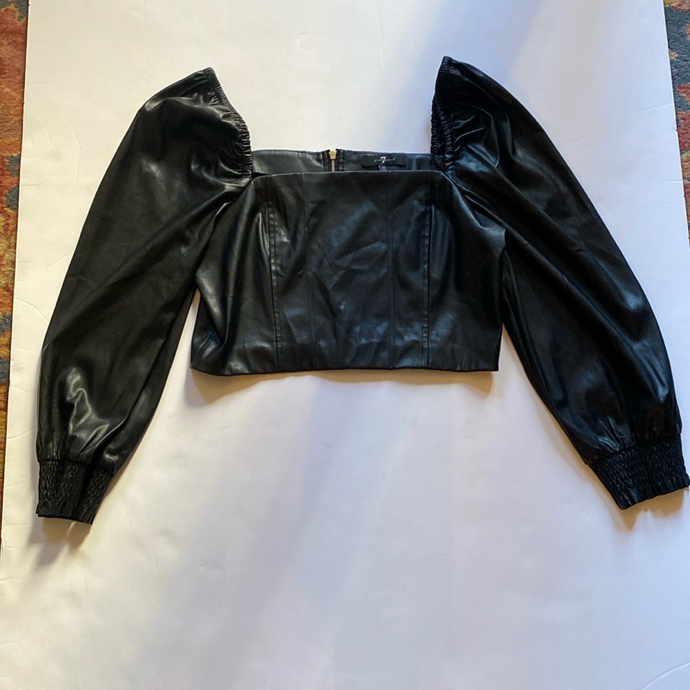 7‎ For All Mankind Black Faux Leather Crop Top